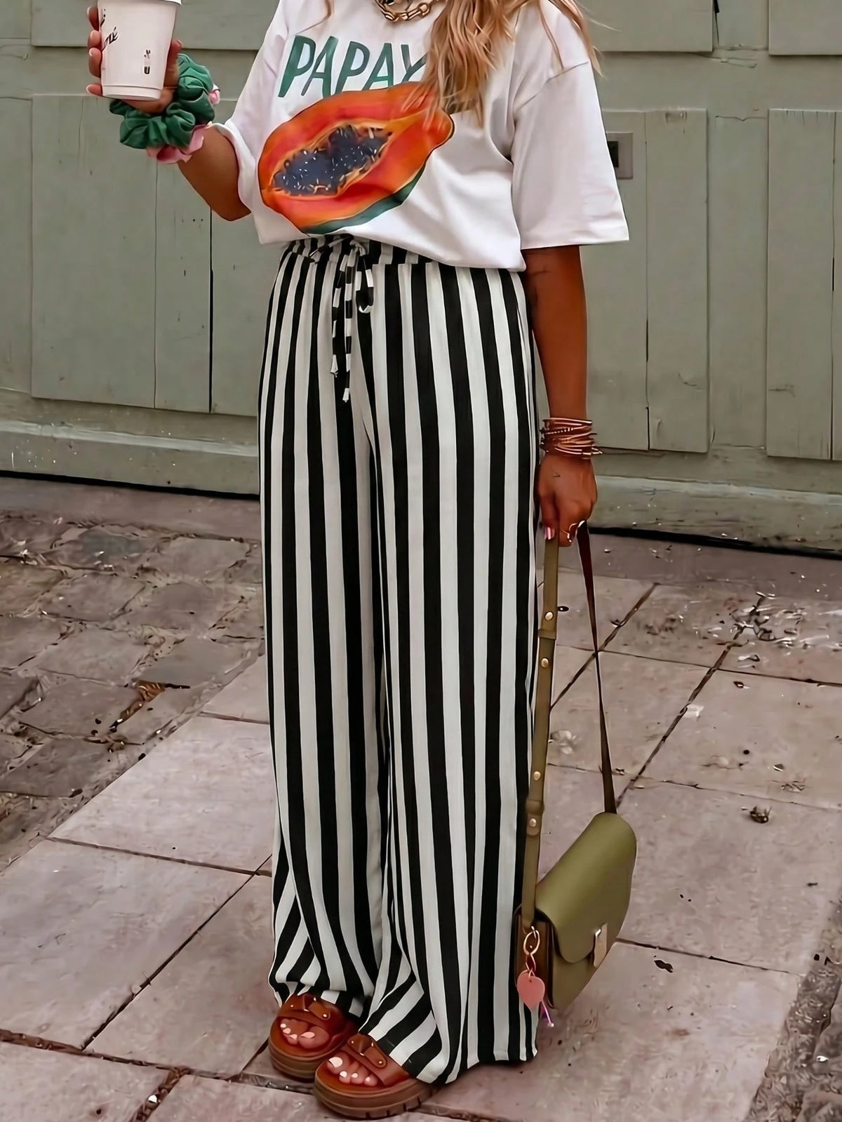 Women's Casual Striped Straight Loose Pants For Summer, Vacation & Daily Wear