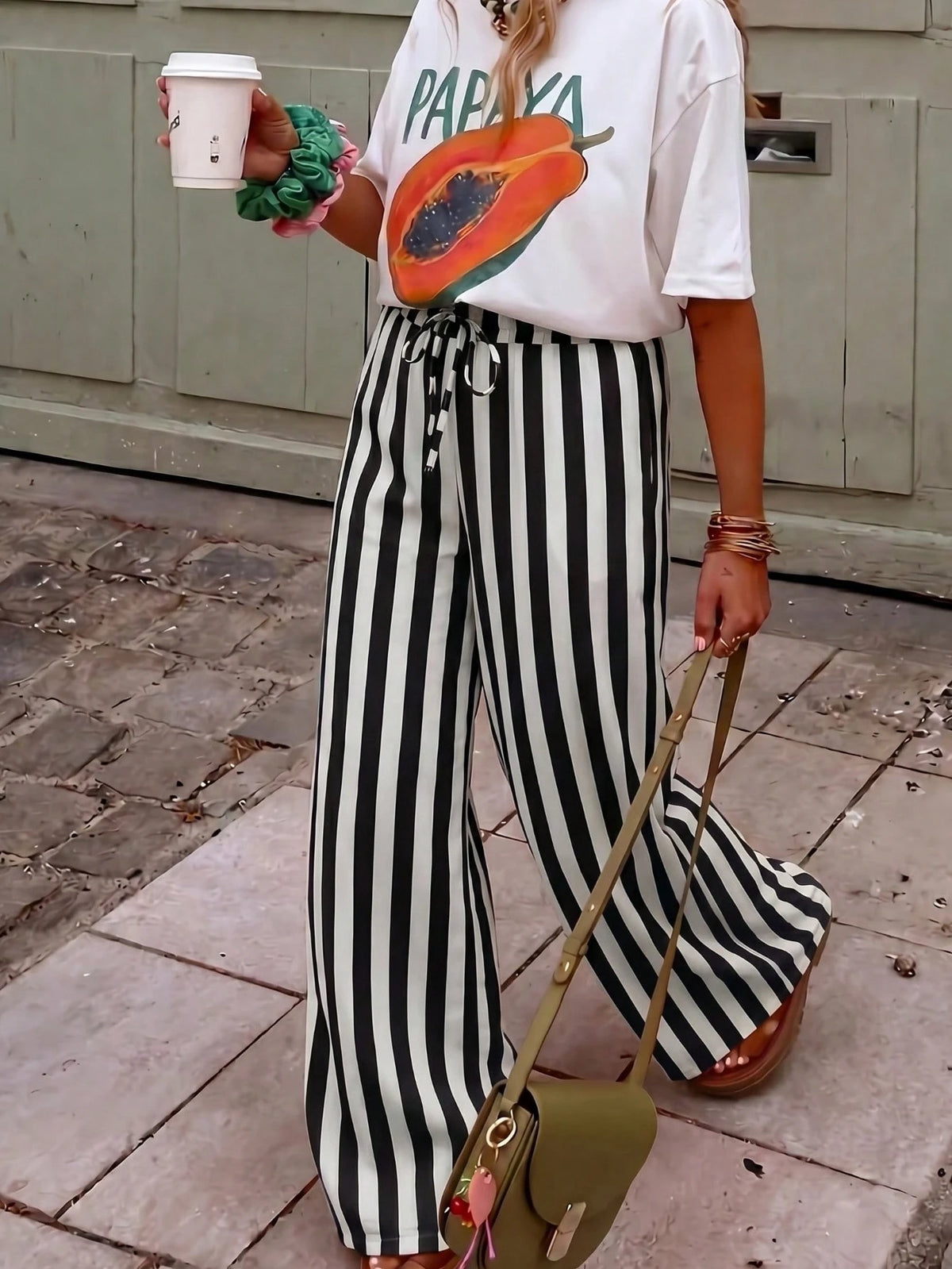 Women's Casual Striped Straight Loose Pants For Summer, Vacation & Daily Wear
