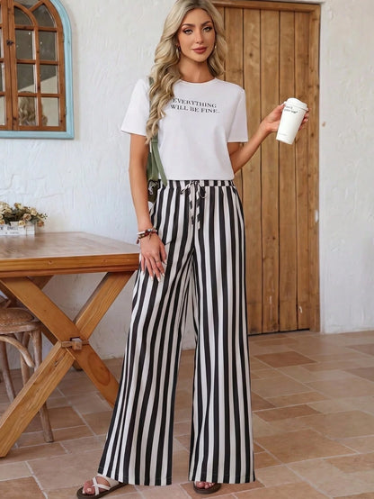 Women's Casual Striped Straight Loose Pants For Summer, Vacation & Daily Wear