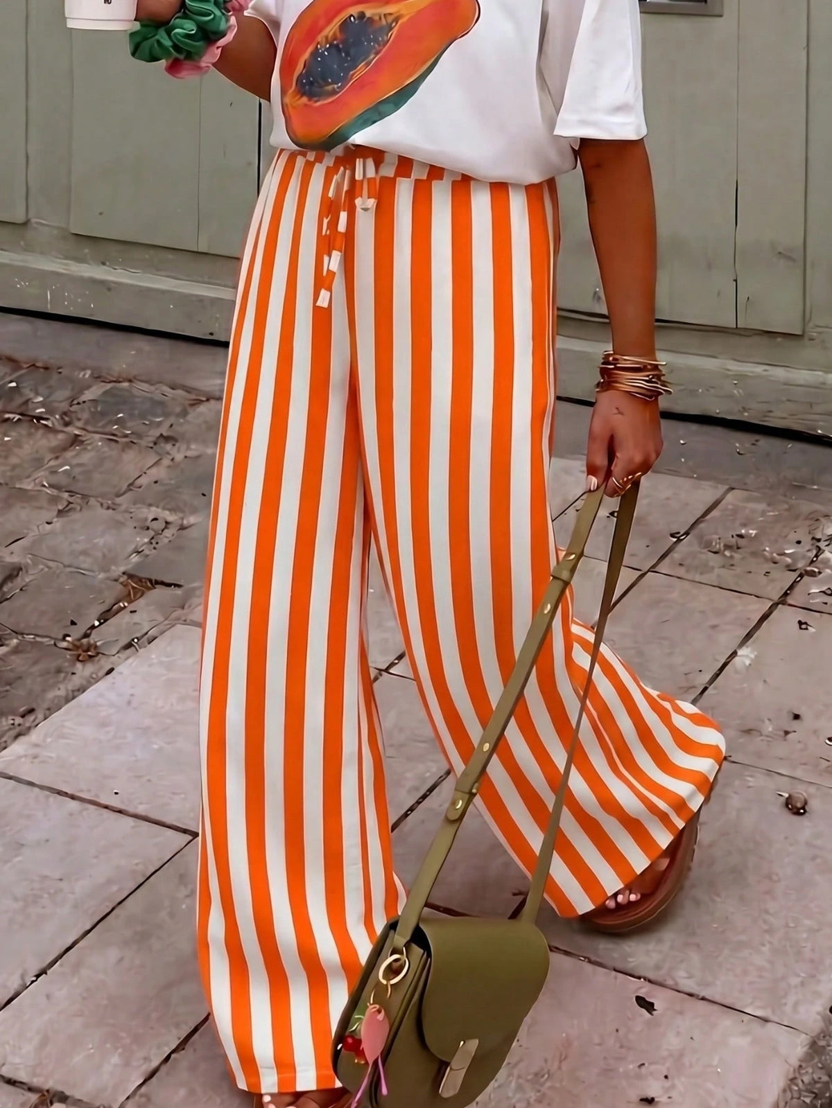 Women's Casual Striped Straight Loose Pants For Summer, Vacation & Daily Wear