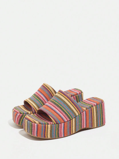 Women's Classic Platform Sandals, Open Toe Slip-On Summer Casual Breathable Wedge Shoes For Students And Walking