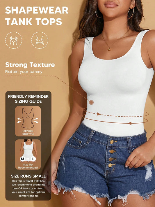 Women's Crew Neck Seamless Slimming Sports Camisole Casual White Summer