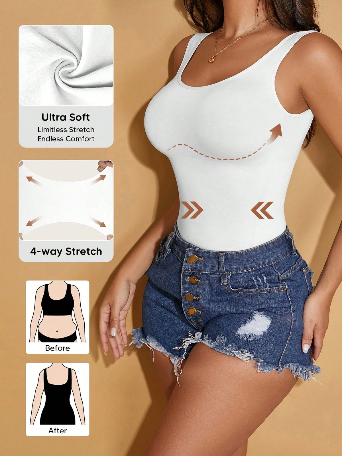 Women's Crew Neck Seamless Slimming Sports Camisole Casual White Summer