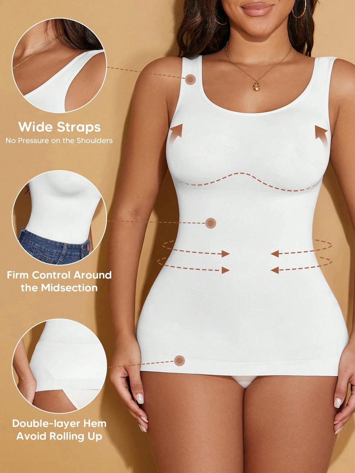 Women's Crew Neck Seamless Slimming Sports Camisole Casual White Summer