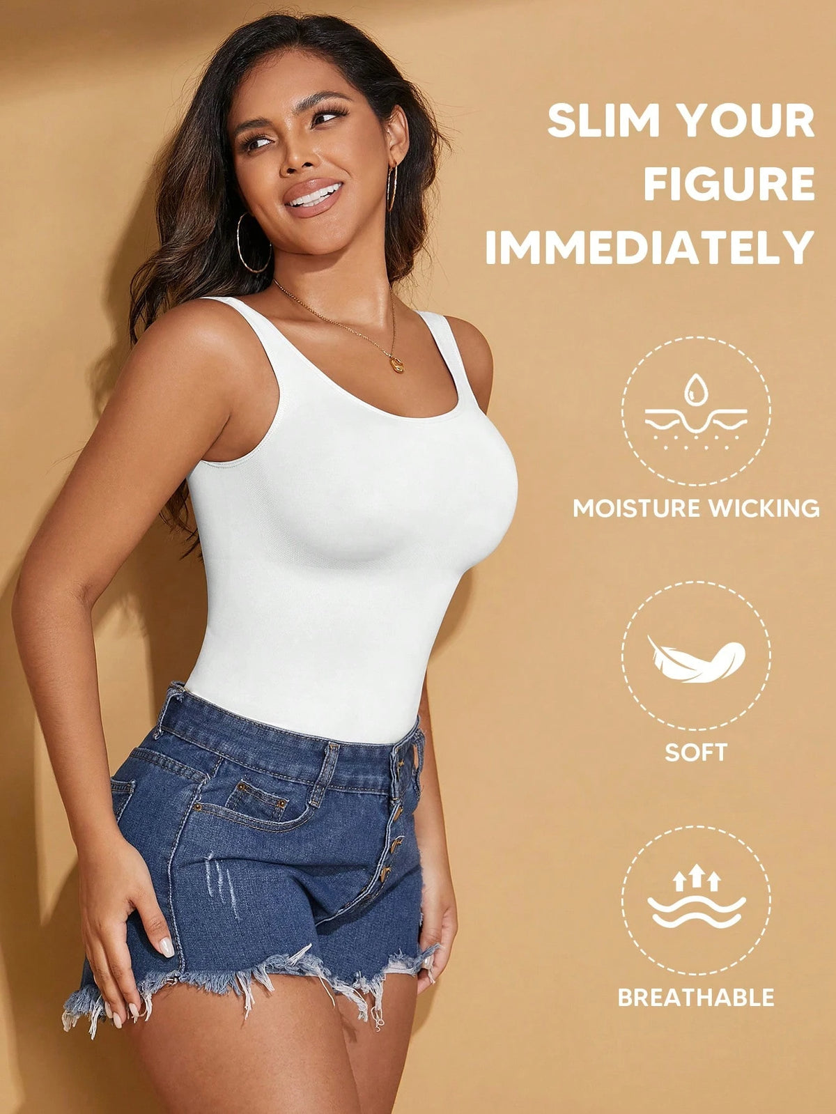 Women's Crew Neck Seamless Slimming Sports Camisole Casual White Summer
