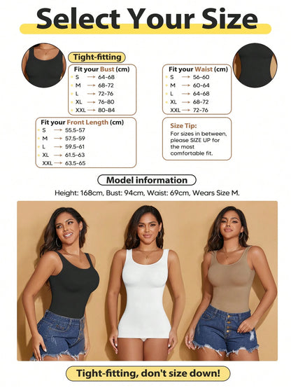 Women's Crew Neck Seamless Slimming Sports Camisole Casual White Summer