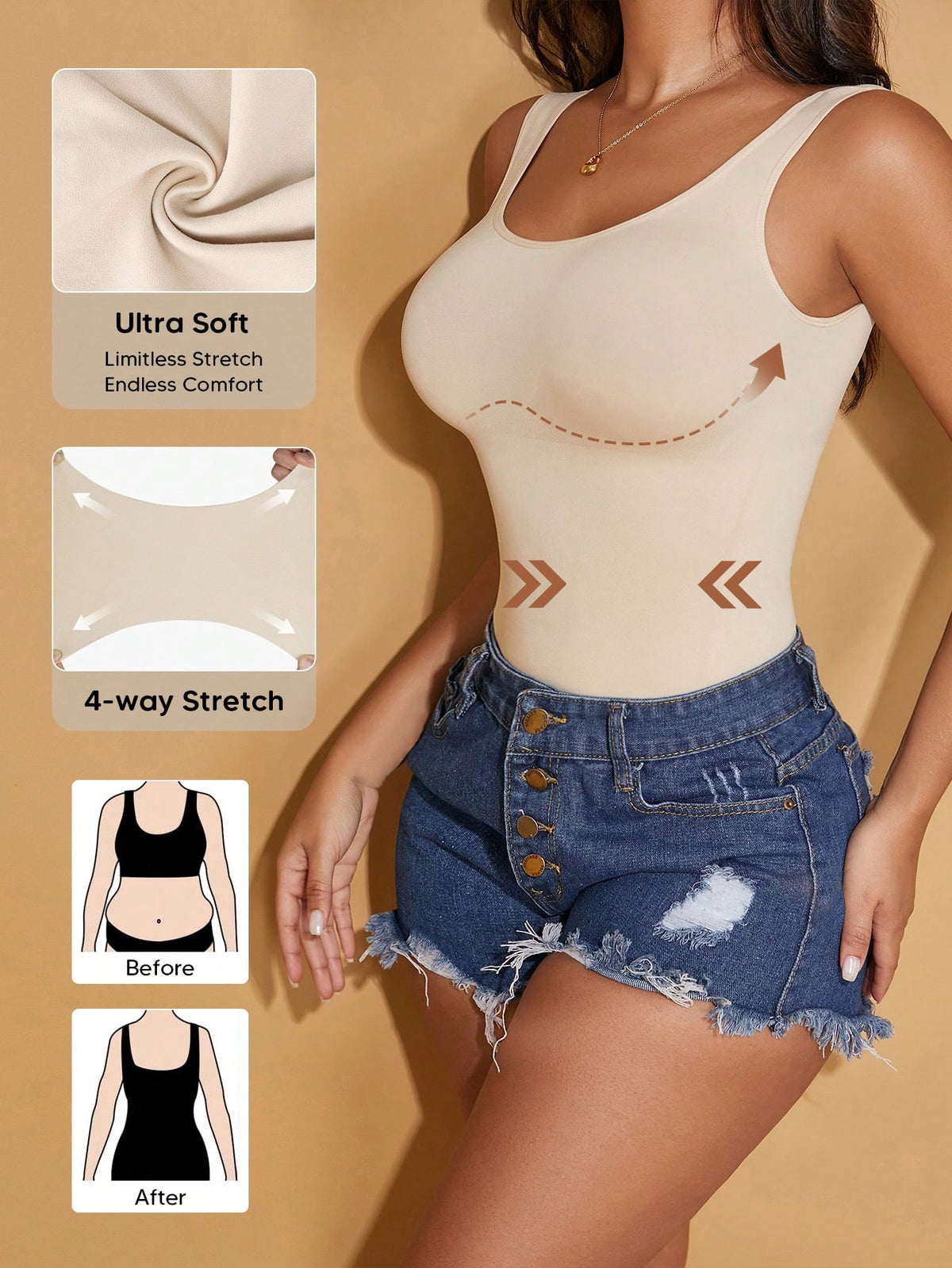 Women's Crew Neck Seamless Slimming Sports Camisole Casual White Summer
