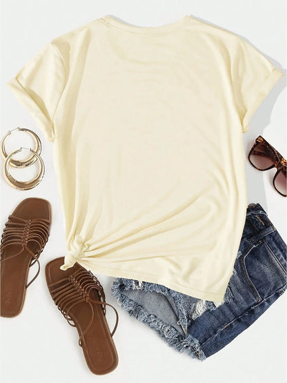 Women's Cute Duck And "Row Of Ducks" Slogan T-Shirt- Sleeve Round Neck Top-Breathable Summer Casual Wear, Suitable For Teachers, Events