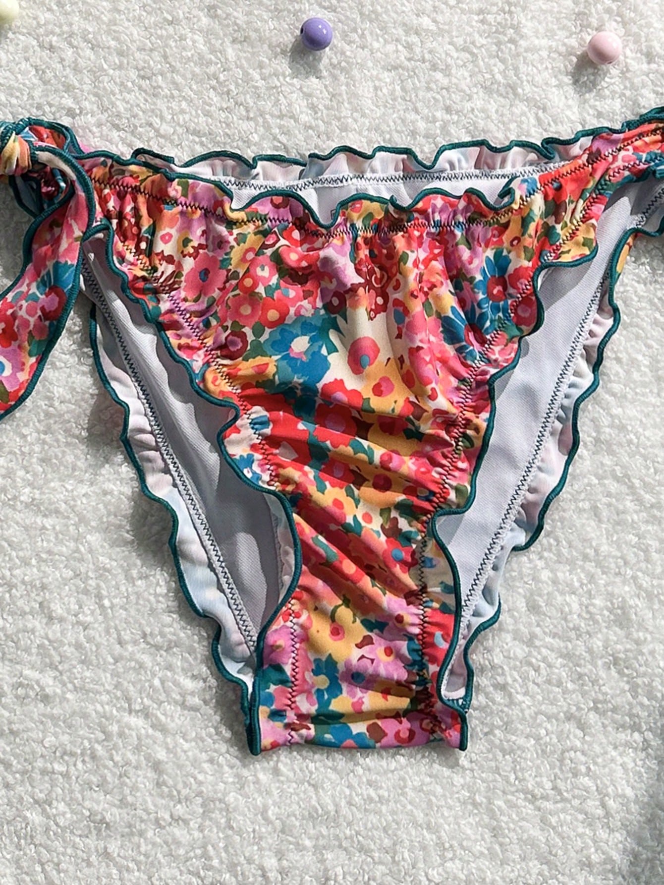 Women's Cute Floral Lace Ruffled Bikini 2 Pieces Set, Suitable For Summer Island Vacation Swimming Beach