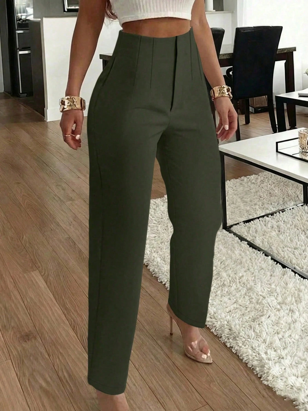 Women's Elegant Commute Pleated Side Pocket Tapered Leg Long Pants