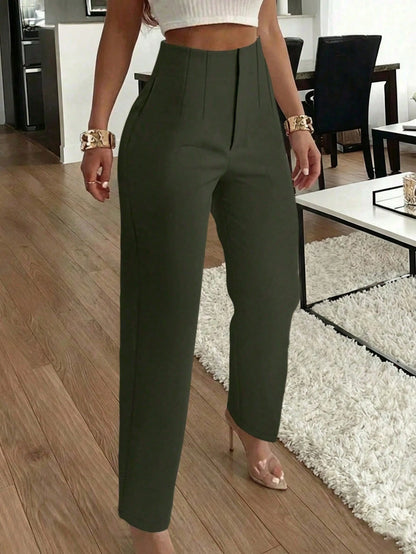 Women's Elegant Commute Pleated Side Pocket Tapered Leg Long Pants