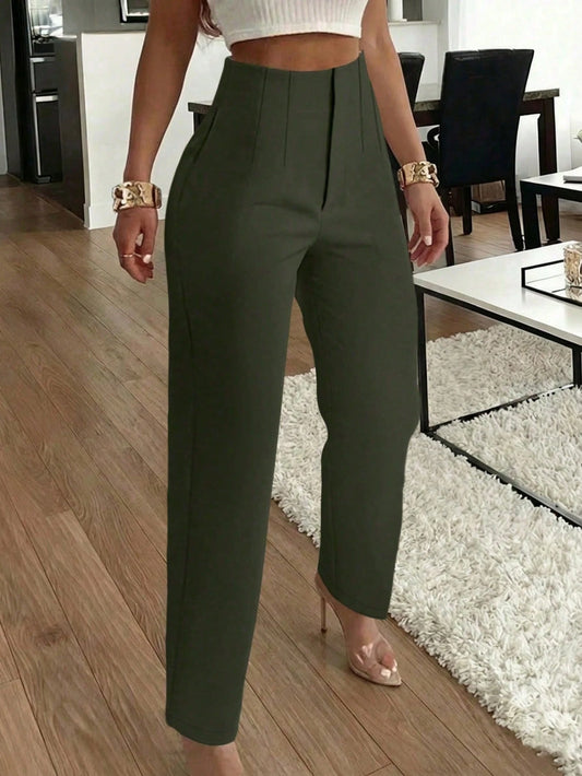 Women's Elegant Commute Pleated Side Pocket Tapered Leg Long Pants