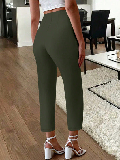 Women's Elegant Commute Pleated Side Pocket Tapered Leg Long Pants