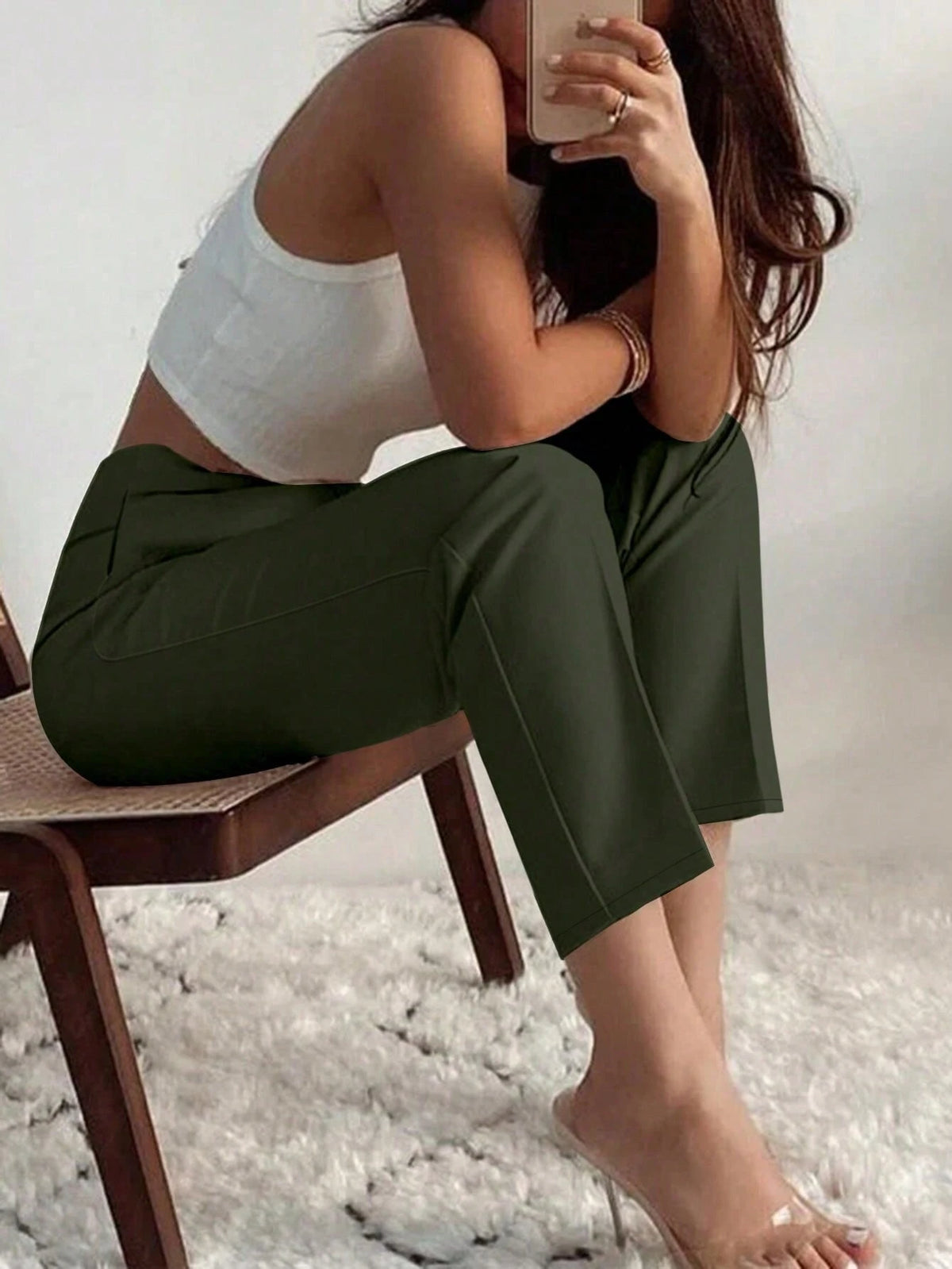 Women's Elegant Commute Pleated Side Pocket Tapered Leg Long Pants