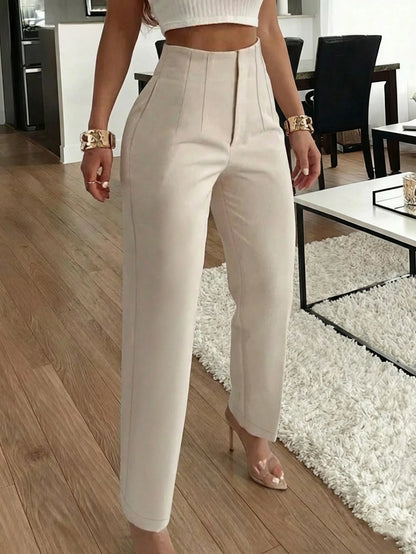 Women's Elegant Commute Pleated Side Pocket Tapered Leg Long Pants