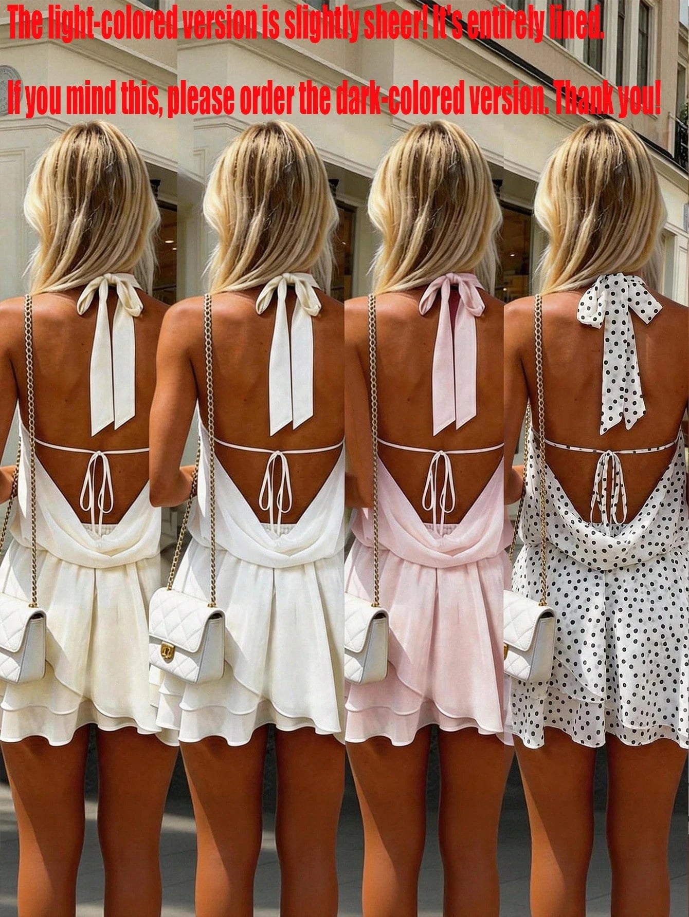Women's Elegant Fashion Romantic Draped Neck Tie Backless Cowl Neck Short Mini Dress With Built-In Safety Shorts Anti-Exposure Design Yellow Summer