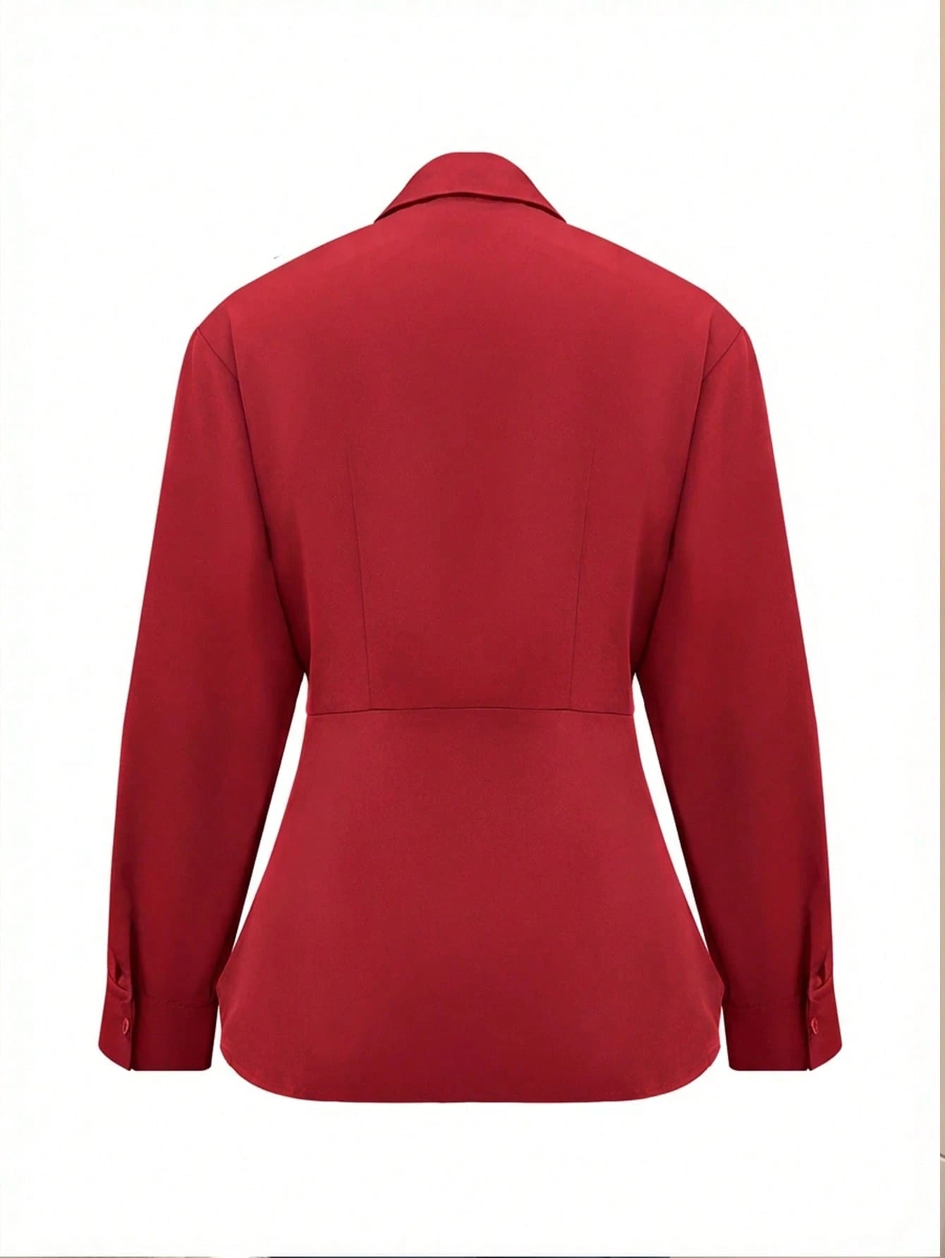 Women's Elegant Shirt, Distinctive Cinched Waist Hook Design Shirt, Long Sleeve Office Shirt, Versatile Daily Wear Top Spring Red