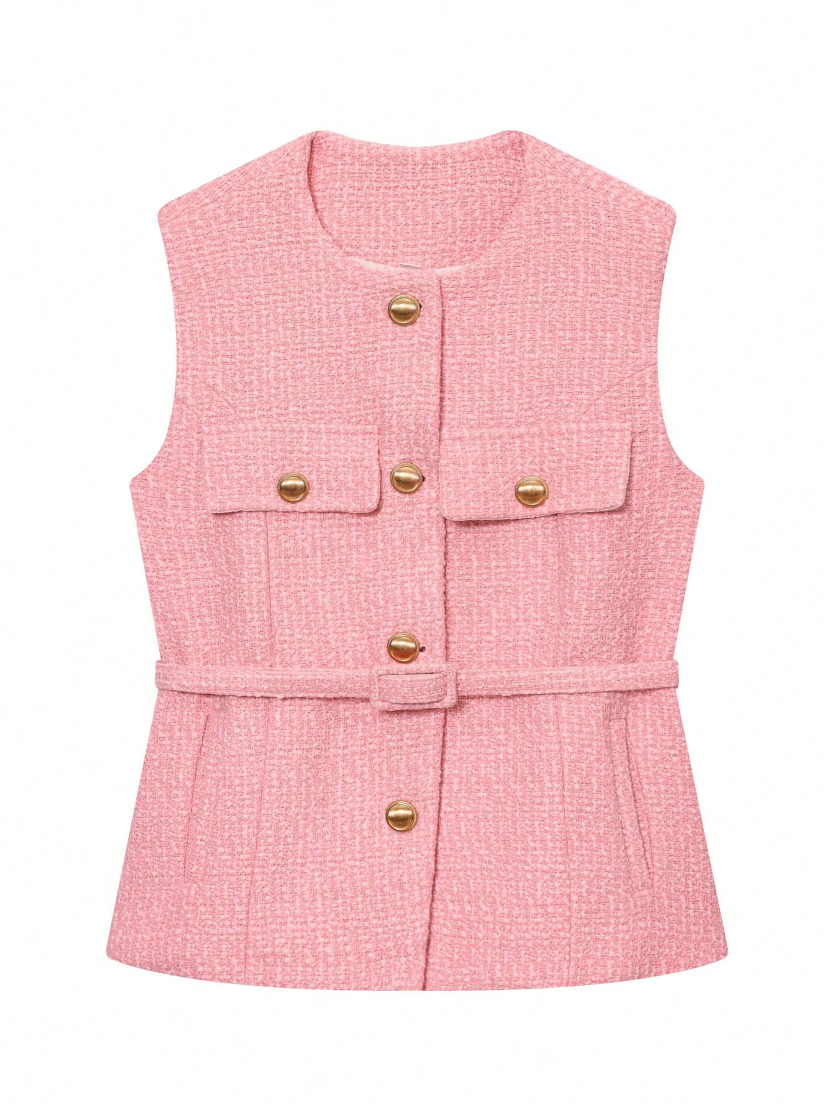 Women's Elegant Single-Breasted Sleeveless Top, Casual Fashion Pocket Decor Vest Summer