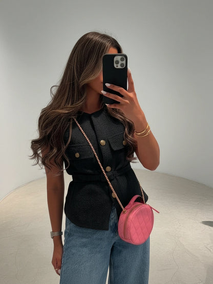 Women's Elegant Single-Breasted Sleeveless Top, Casual Fashion Pocket Decor Vest Summer