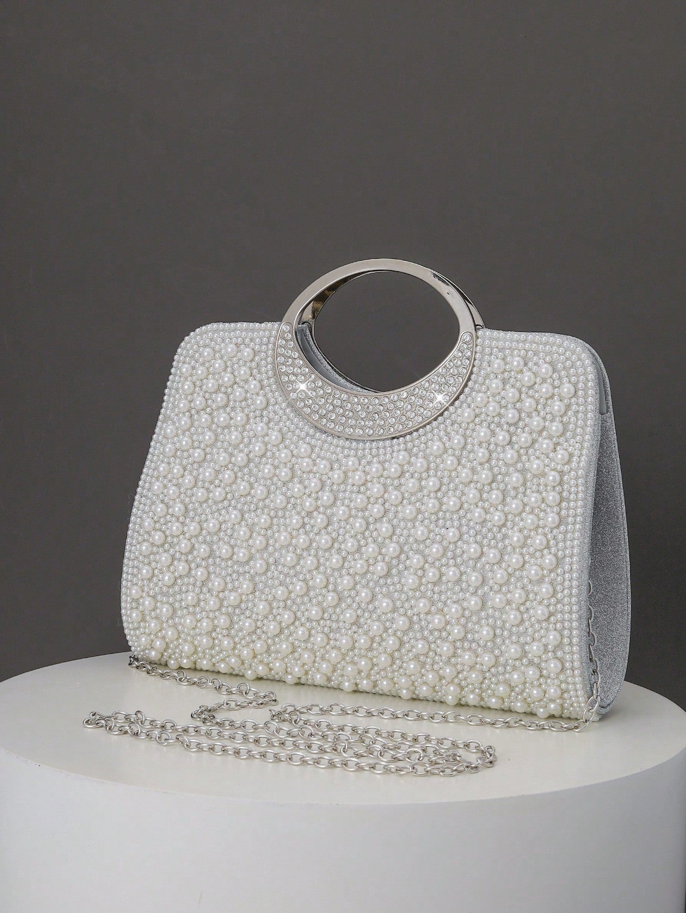 Women's Elegant/Solid Color Faux Pearl Pattern Design Party Handbag, Evening Clutch, Romantic Wedding Purse, Charming/Exquisite Evening Dress Bag, Shiny White Box Purse, Comes With Metal Chain, Ideal