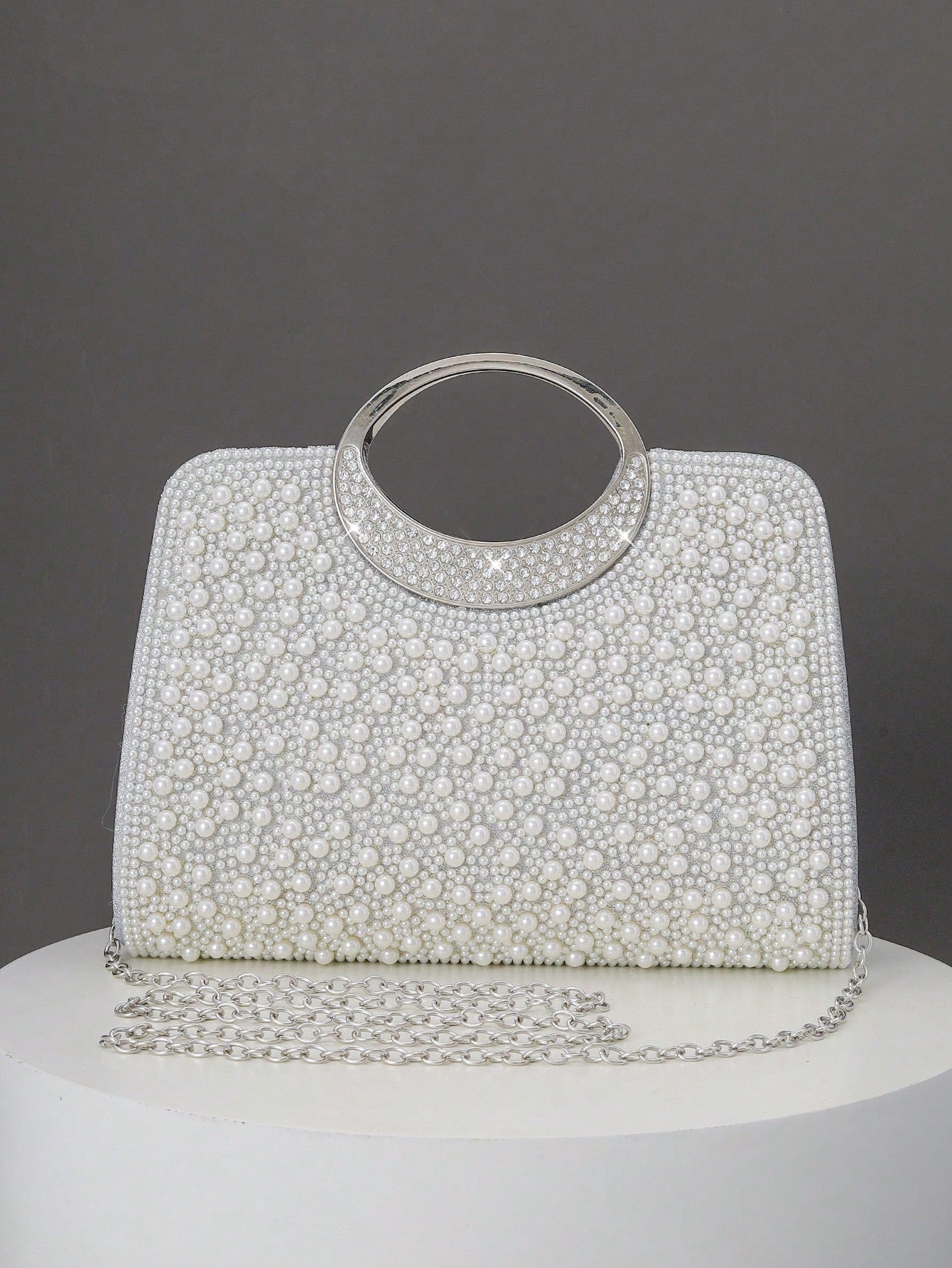 Women's Elegant/Solid Color Faux Pearl Pattern Design Party Handbag, Evening Clutch, Romantic Wedding Purse, Charming/Exquisite Evening Dress Bag, Shiny White Box Purse, Comes With Metal Chain, Ideal