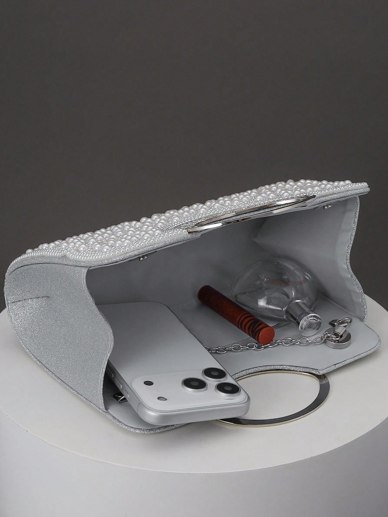 Women's Elegant/Solid Color Faux Pearl Pattern Design Party Handbag, Evening Clutch, Romantic Wedding Purse, Charming/Exquisite Evening Dress Bag, Shiny White Box Purse, Comes With Metal Chain, Ideal
