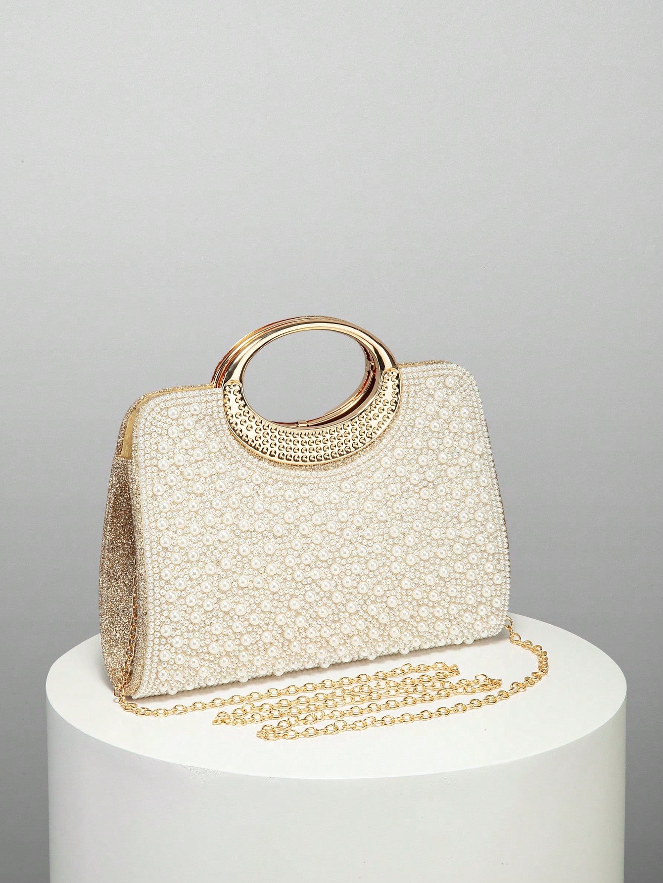 Women's Elegant/Solid Color Faux Pearl Pattern Design Party Handbag, Evening Clutch, Romantic Wedding Purse, Charming/Exquisite Evening Dress Bag, Shiny White Box Purse, Comes With Metal Chain, Ideal