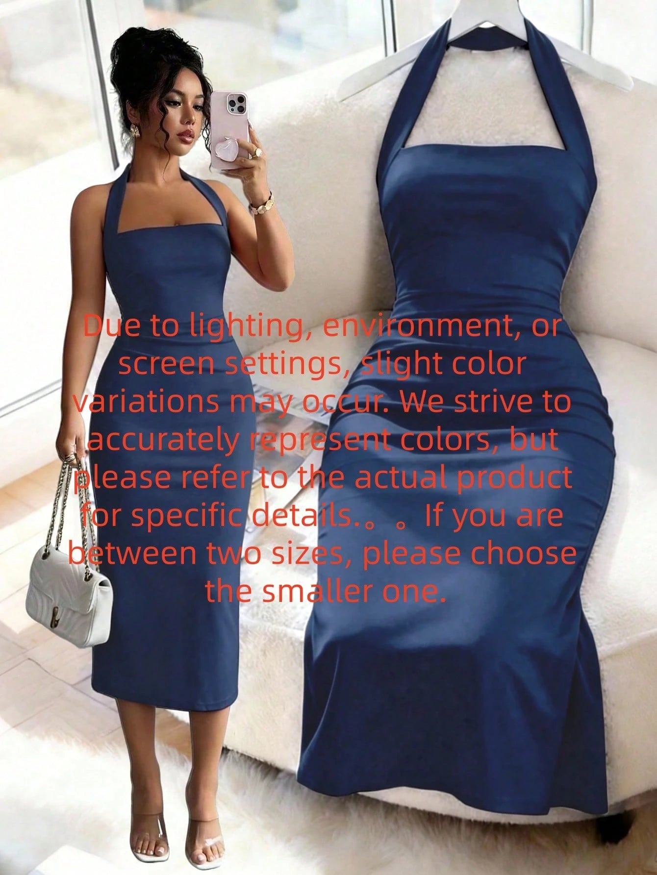 Women's Elegant Solid Color Mid-Length Dress, Suitable For Vacation, Daily Gatherings, Dating And Other Occasions Summer