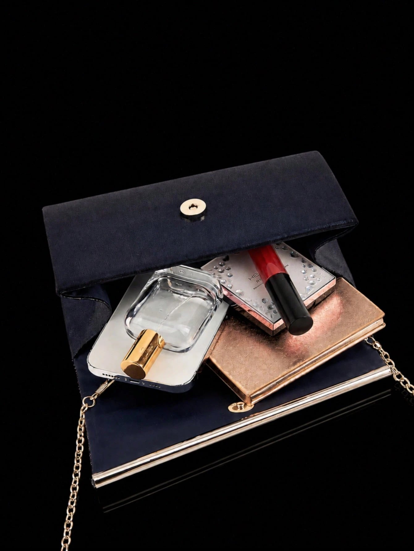Women's Evening Clutch Bag, Fashionable Solid Color, Shiny Material Women's Handbag, Metal Edge Envelope Bag, Paired With Sparkling Rhinestone Jewelry 3 Pieces Set, Rhinestone Pendant Necklace, Earrin