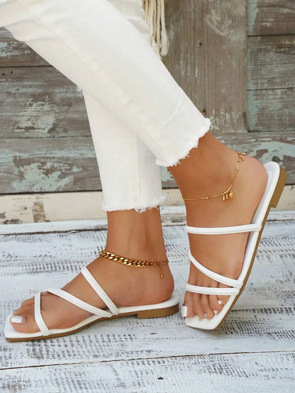 Women's Fashion Casual Vacation Style Square Toe Floral Print Slip-On Comfortable Summer Black Flat Sandals,Beach Outfits