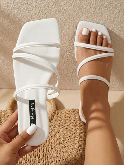 Women's Fashion Casual Vacation Style Square Toe Floral Print Slip-On Comfortable Summer Black Flat Sandals,Beach Outfits