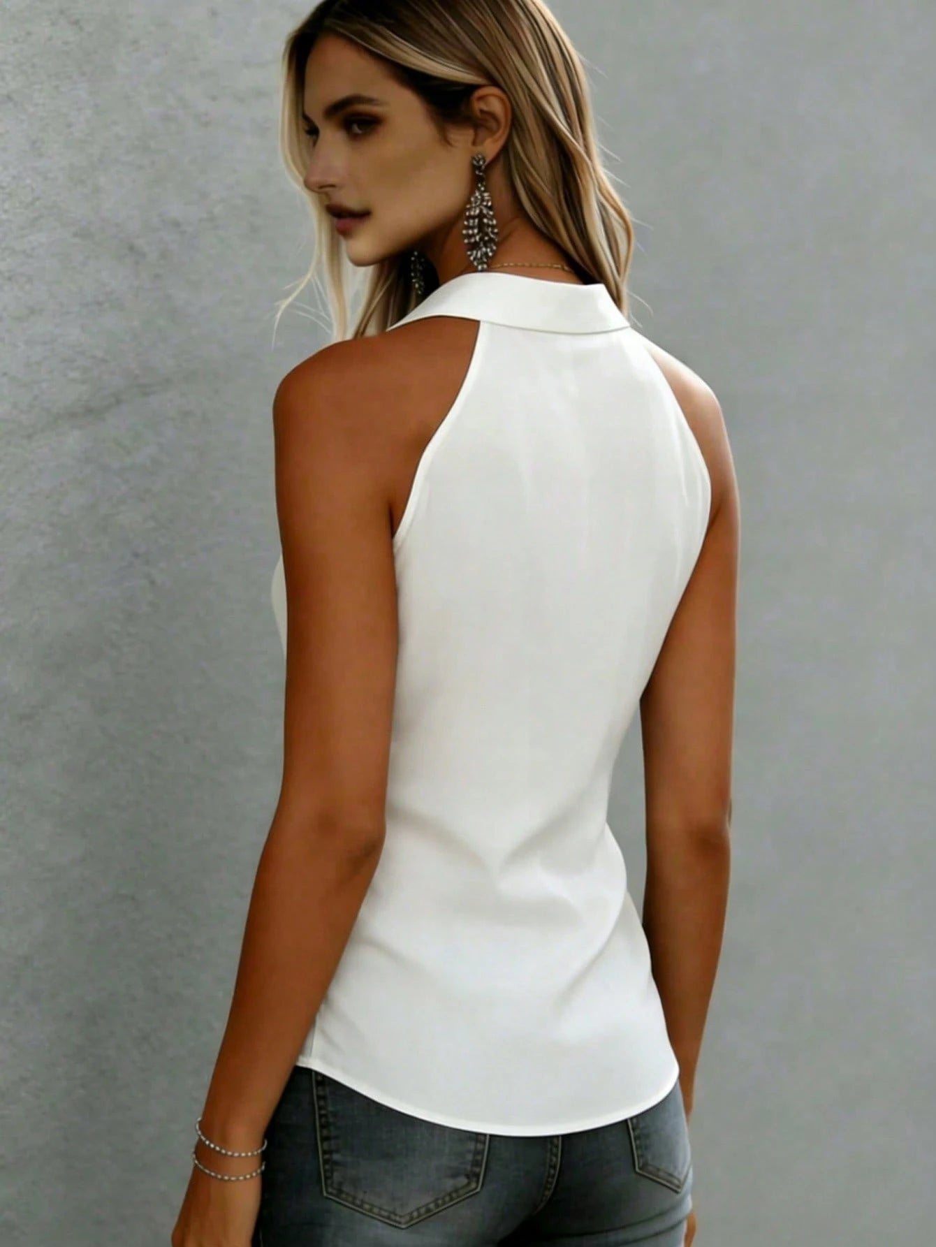 Women's Fashion Satin Camisole Top With Tie Neck, Regular Length Casual Blouse White Summer, Chic & Elegant