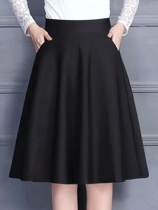 Women's Fashionable Minimalist Solid Color High Waist A-Line Skirt Casual Black Spring
