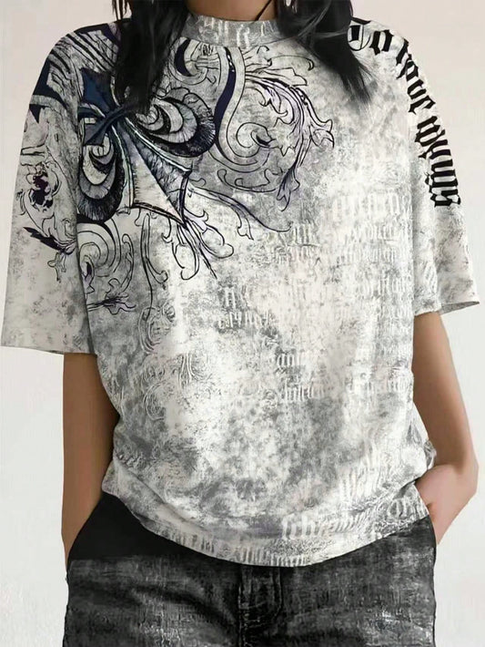Women's Fashionable Y2K Gothic Style Graphic Print Solid Color Crew Neck Short Sleeve T-Shirt Casual Spring