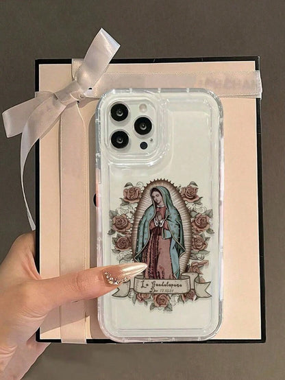 Women's Floral Virgin Mary Print Clear Case Suitable For IPhone17/IPhone17 Air/IPhone17 Pro/IPhone17 Pro Max/16 Pro Max/15 Pro Max/14 Pro Max/13 Pro Max/12 Pro Max
