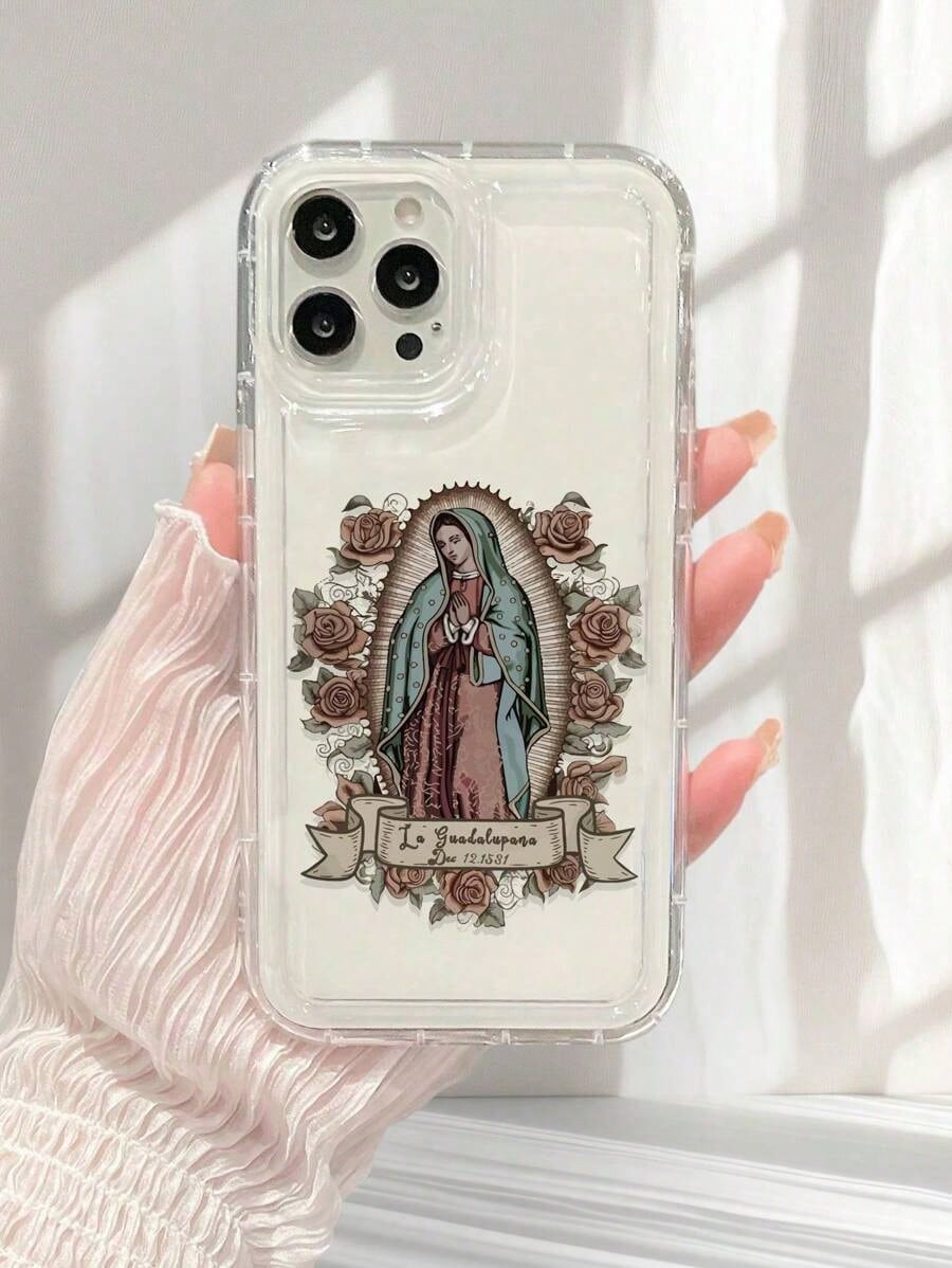Women's Floral Virgin Mary Print Clear Case Suitable For IPhone17/IPhone17 Air/IPhone17 Pro/IPhone17 Pro Max/16 Pro Max/15 Pro Max/14 Pro Max/13 Pro Max/12 Pro Max