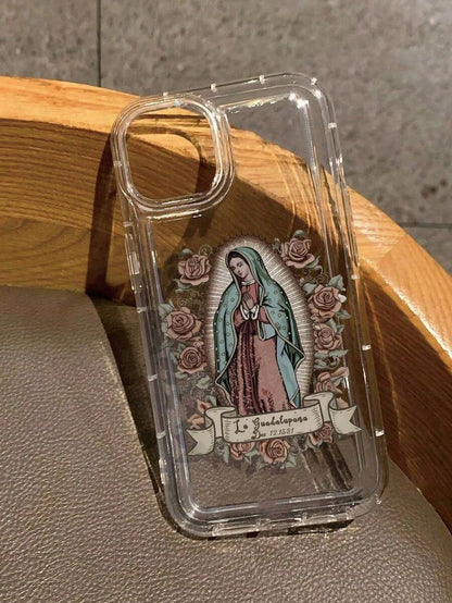 Women's Floral Virgin Mary Print Clear Case Suitable For IPhone17/IPhone17 Air/IPhone17 Pro/IPhone17 Pro Max/16 Pro Max/15 Pro Max/14 Pro Max/13 Pro Max/12 Pro Max