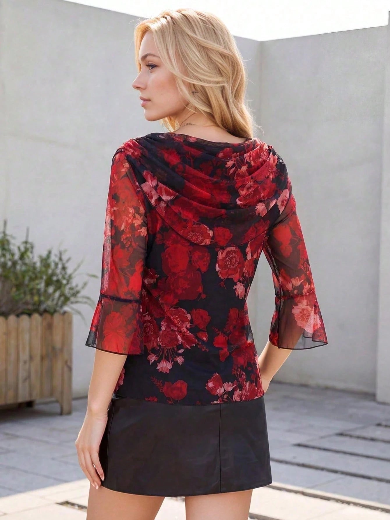 Women's Formal Casual 3/4 Sleeve Flare Collar Shiny Blouse, Cocktail Party Shirt Vacation Black