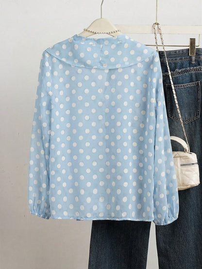 Women's French Romantic Elegant Polka Dot Ruffle Blouse Vacation Spring