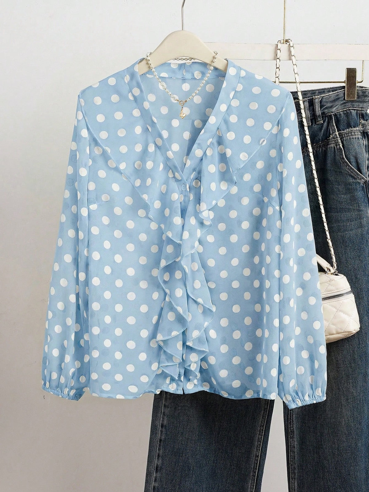 Women's French Romantic Elegant Polka Dot Ruffle Blouse Vacation Spring