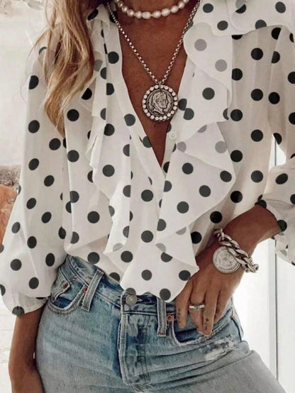 Women's French Romantic Elegant Polka Dot Ruffle Blouse Vacation Spring