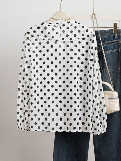 Women's French Romantic Elegant Polka Dot Ruffle Blouse Vacation Spring