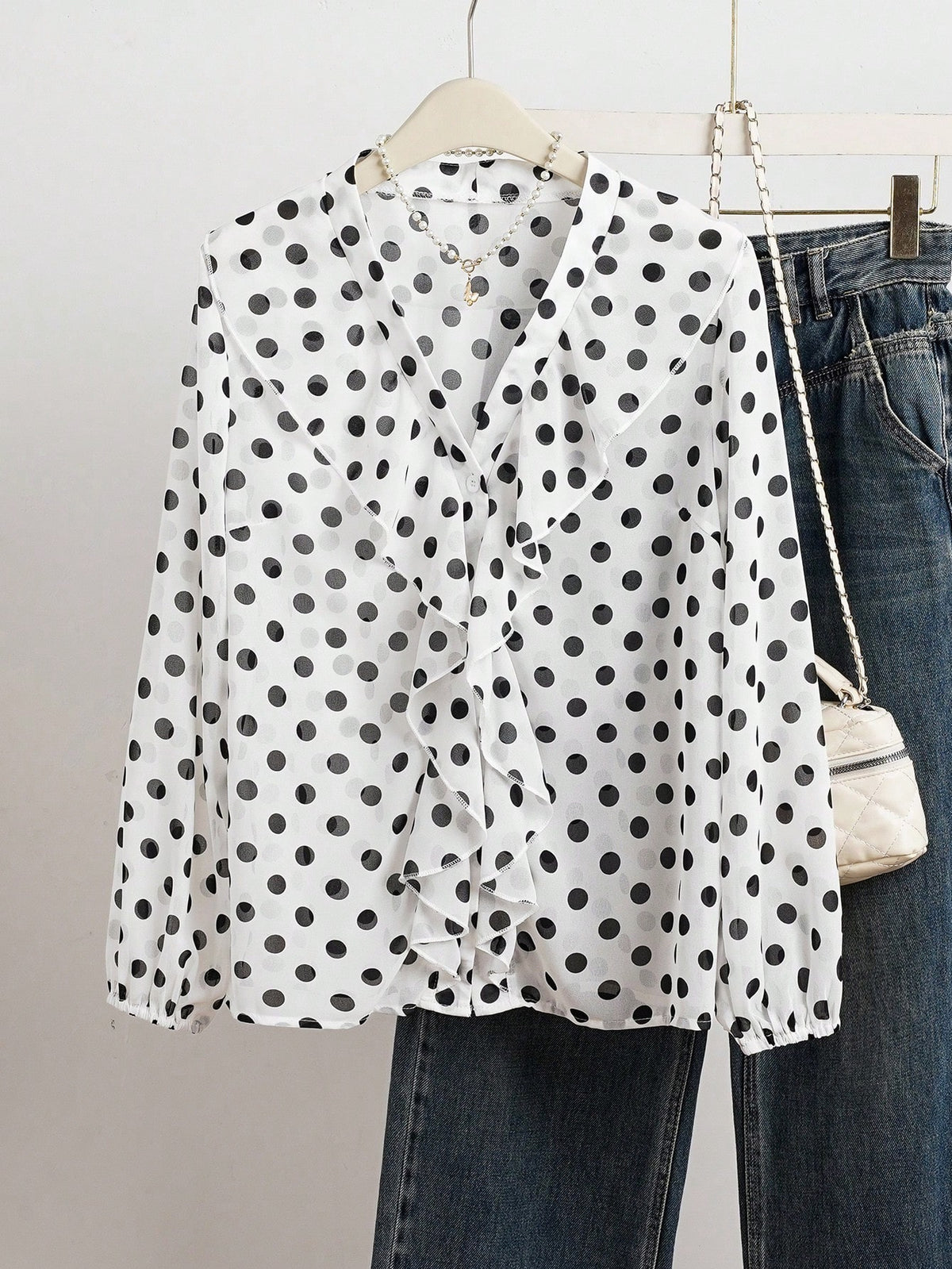 Women's French Romantic Elegant Polka Dot Ruffle Blouse Vacation Spring