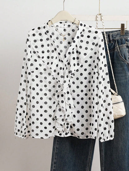 Women's French Romantic Elegant Polka Dot Ruffle Blouse Vacation Spring