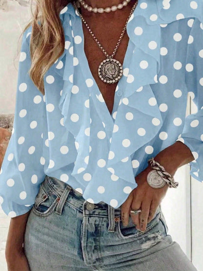 Women's French Romantic Elegant Polka Dot Ruffle Blouse Vacation Spring