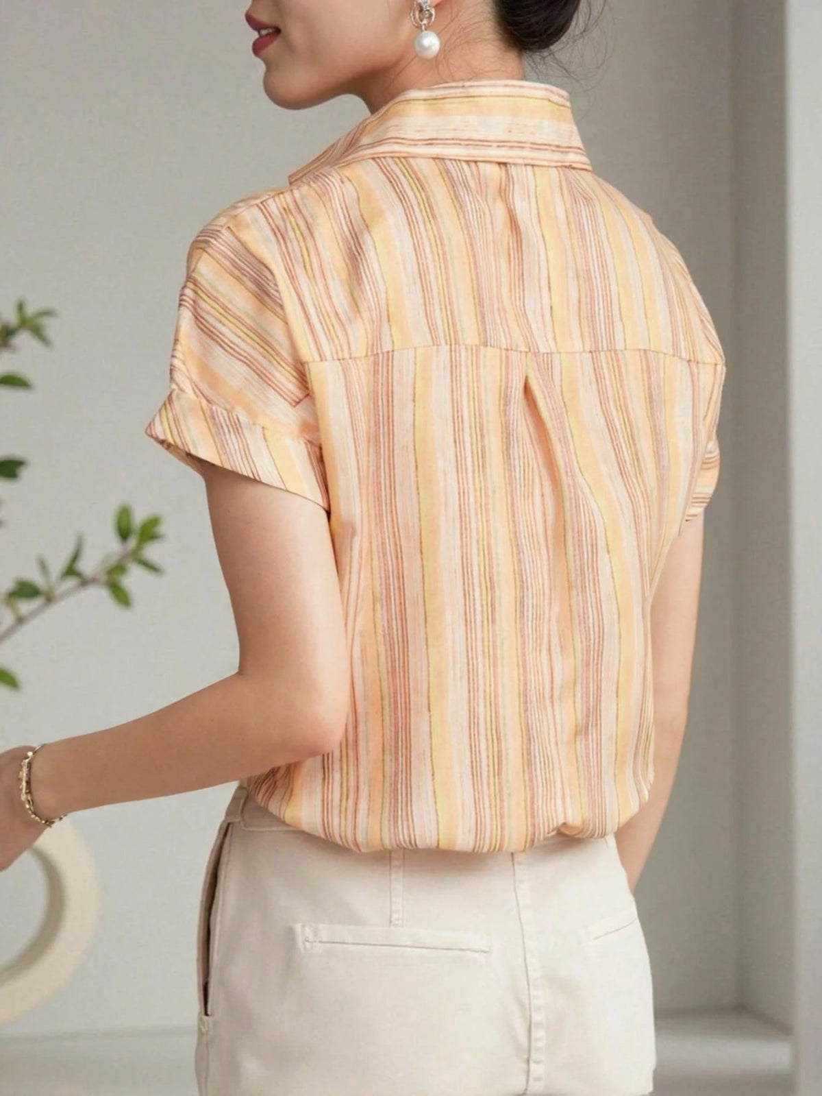 Women's French Shirt, Summer Ladies Casual Short Sleeve Flowing Shirt, Fashionable Printed Shirt, Elegant Ladies Shirt, Suitable For Shopping, Travel, Independence Day Ladies Top Pink