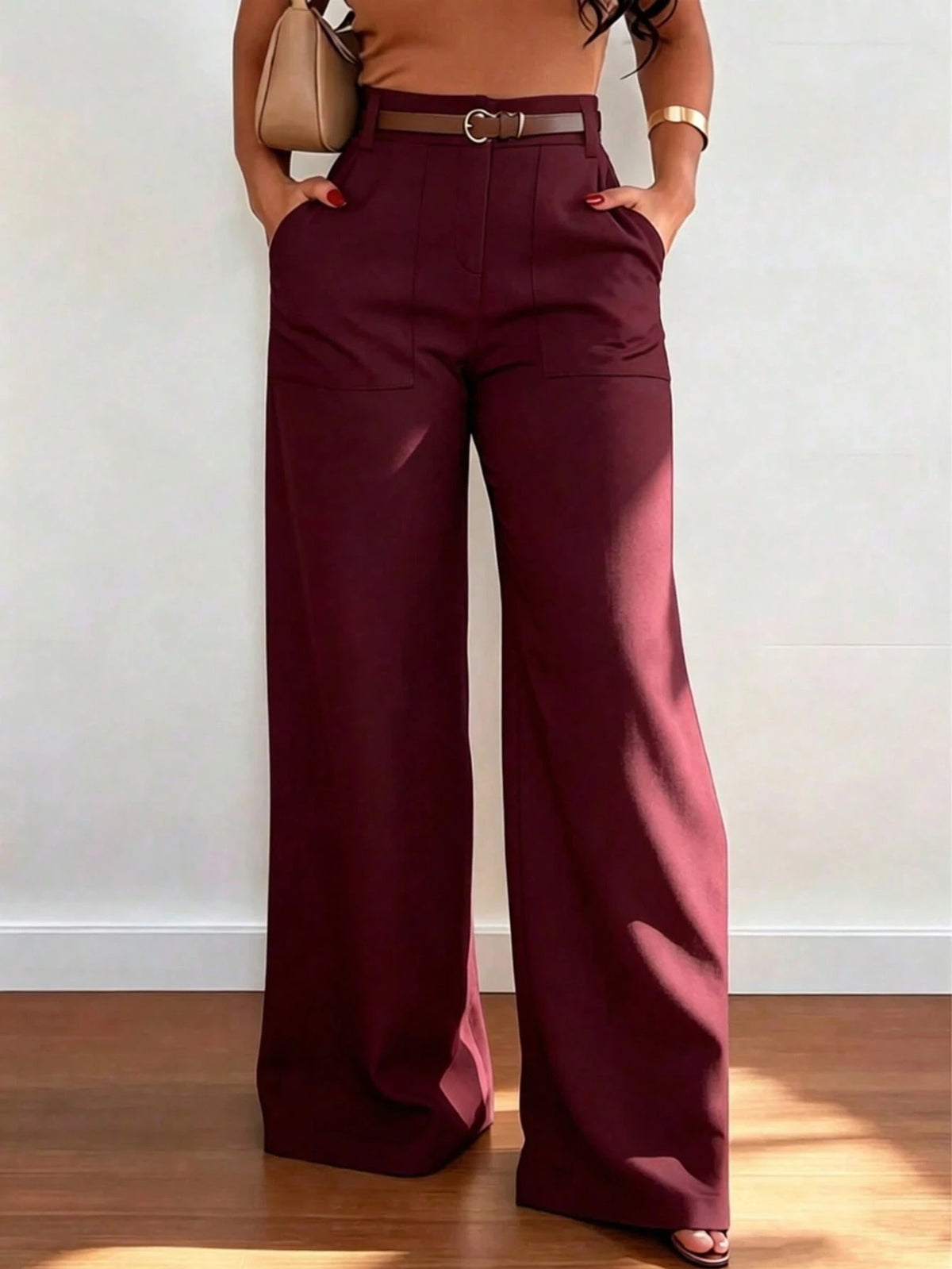 Women's High Waist Straight Leg Wide Leg Casual Commute Pants With Pockets, Fashionable Autumn/Winter Versatile Quality School Back To School