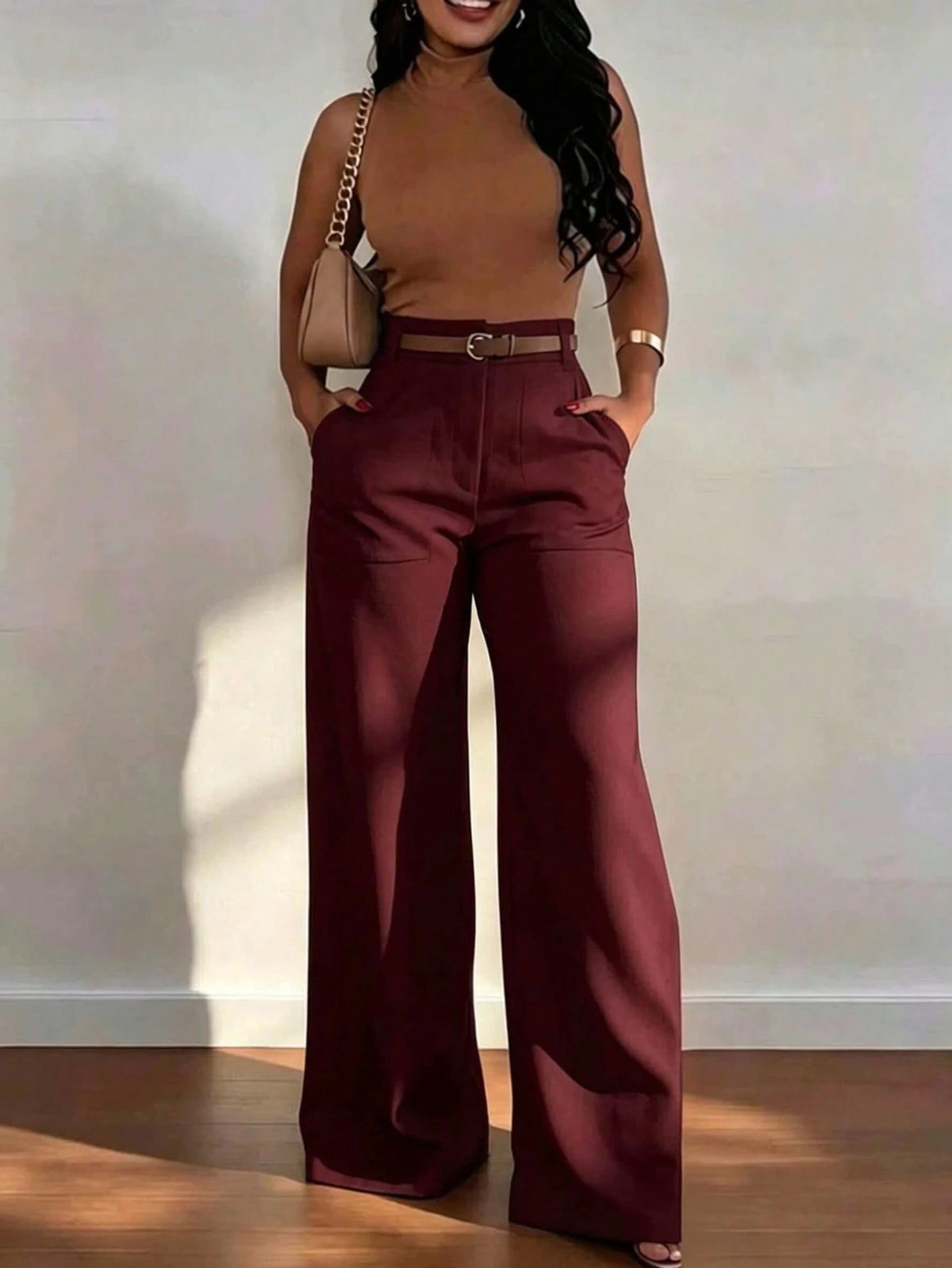 Women's High Waist Straight Leg Wide Leg Casual Commute Pants With Pockets, Fashionable Autumn/Winter Versatile Quality School Back To School