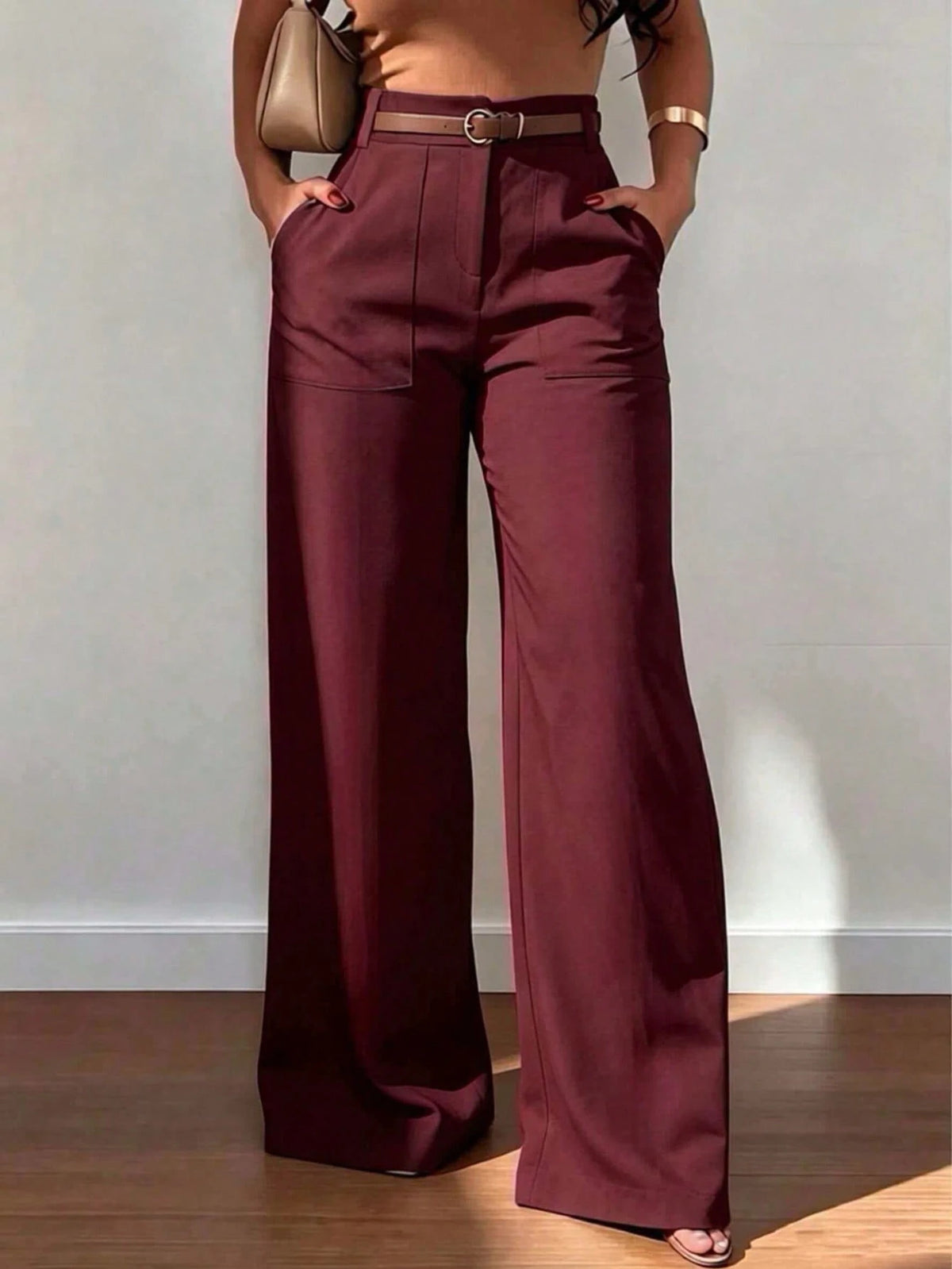 Women's High Waist Straight Leg Wide Leg Casual Commute Pants With Pockets, Fashionable Autumn/Winter Versatile Quality School Back To School