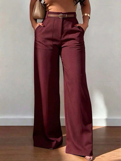 Women's High Waist Straight Leg Wide Leg Casual Commute Pants With Pockets, Fashionable Autumn/Winter Versatile Quality School Back To School